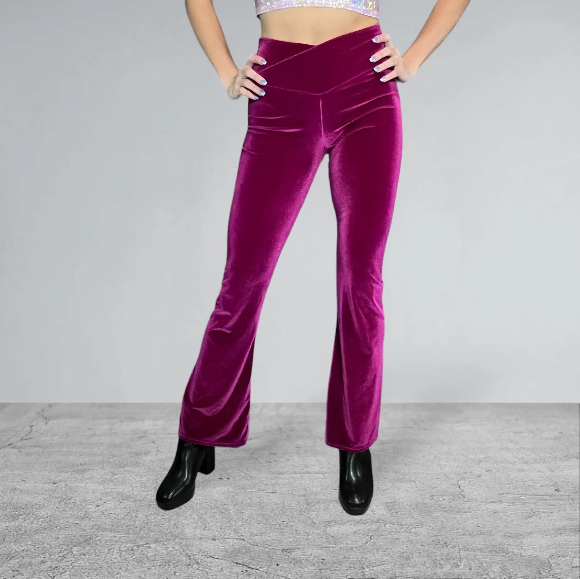 Copy of Crossover V-Waist Bootcut Flare Pants - Wine Velvet