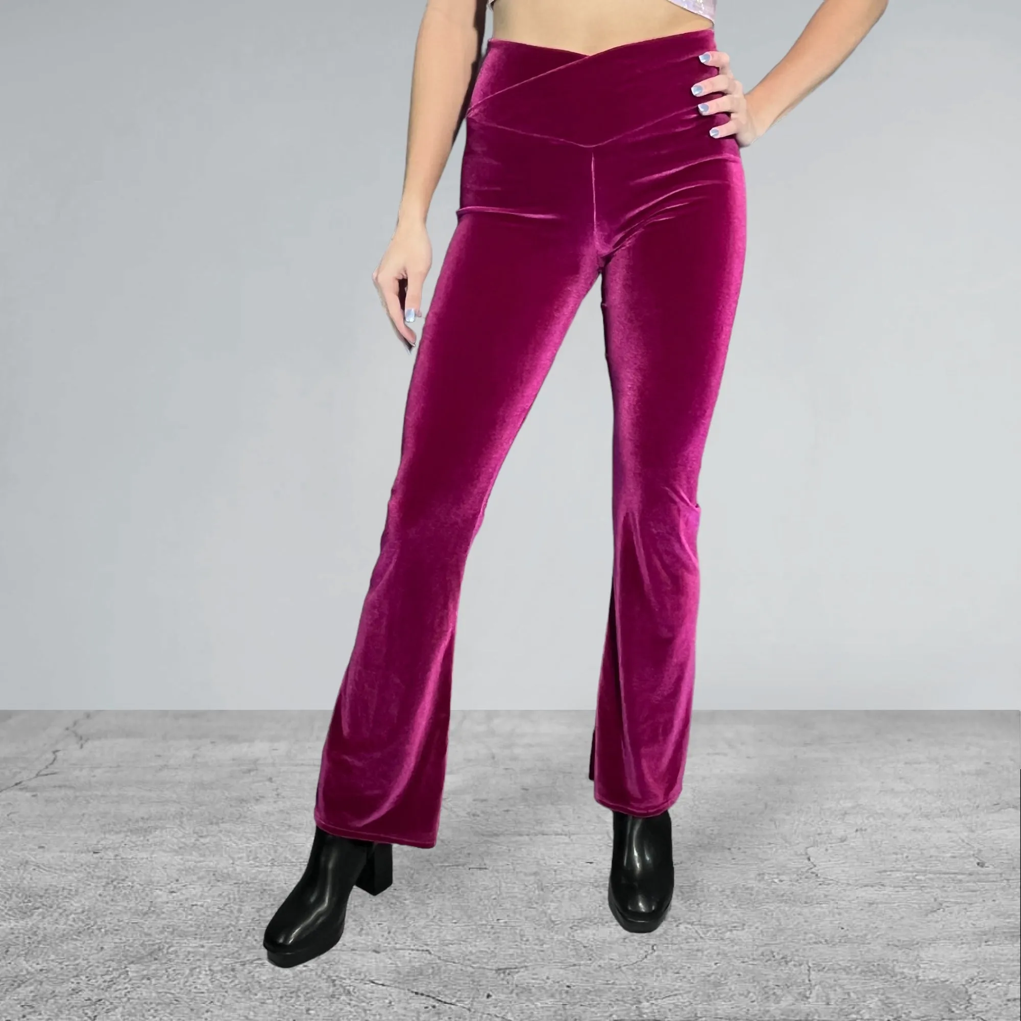 Copy of Crossover V-Waist Bootcut Flare Pants - Wine Velvet