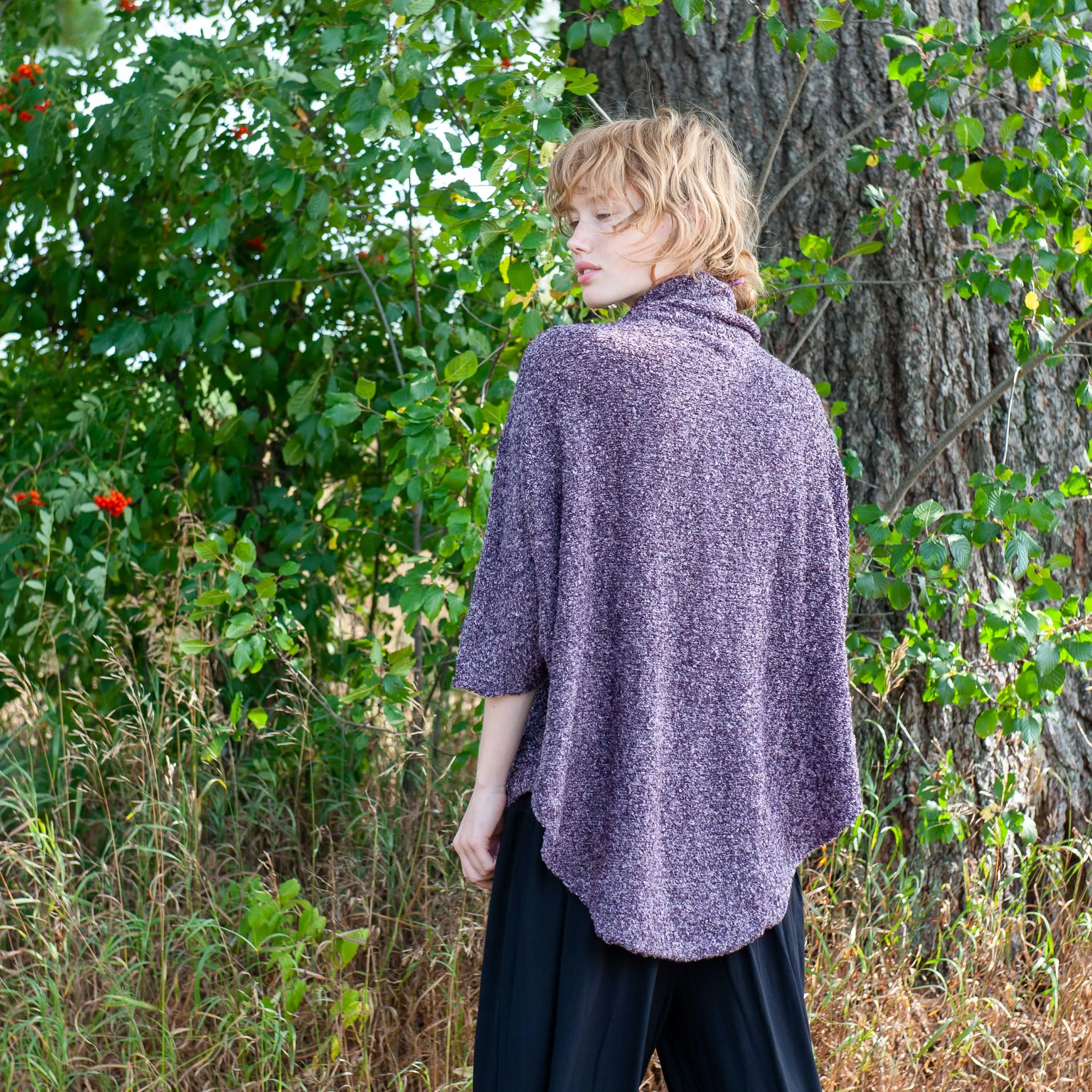 Cowl Neck Poncho-Purple