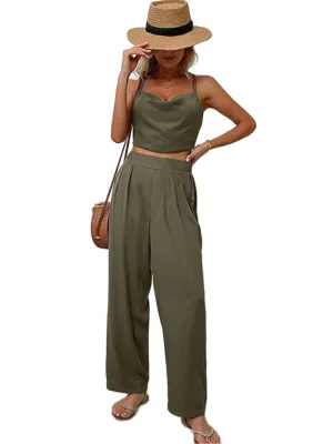 Crisscross Back Cropped Top And Pants Set