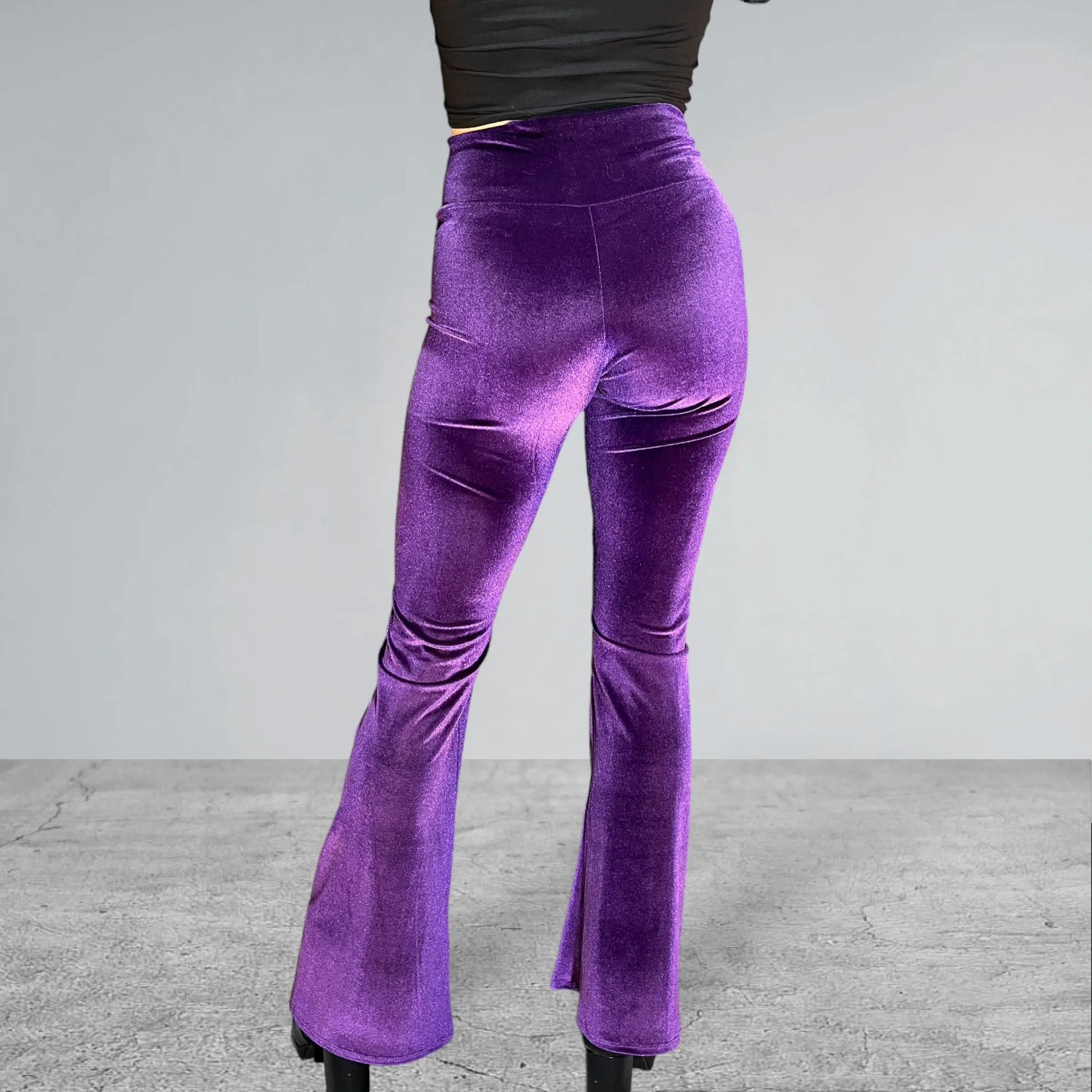 Crossover V-Waist Bootcut Flare Pants - Purple Velvet