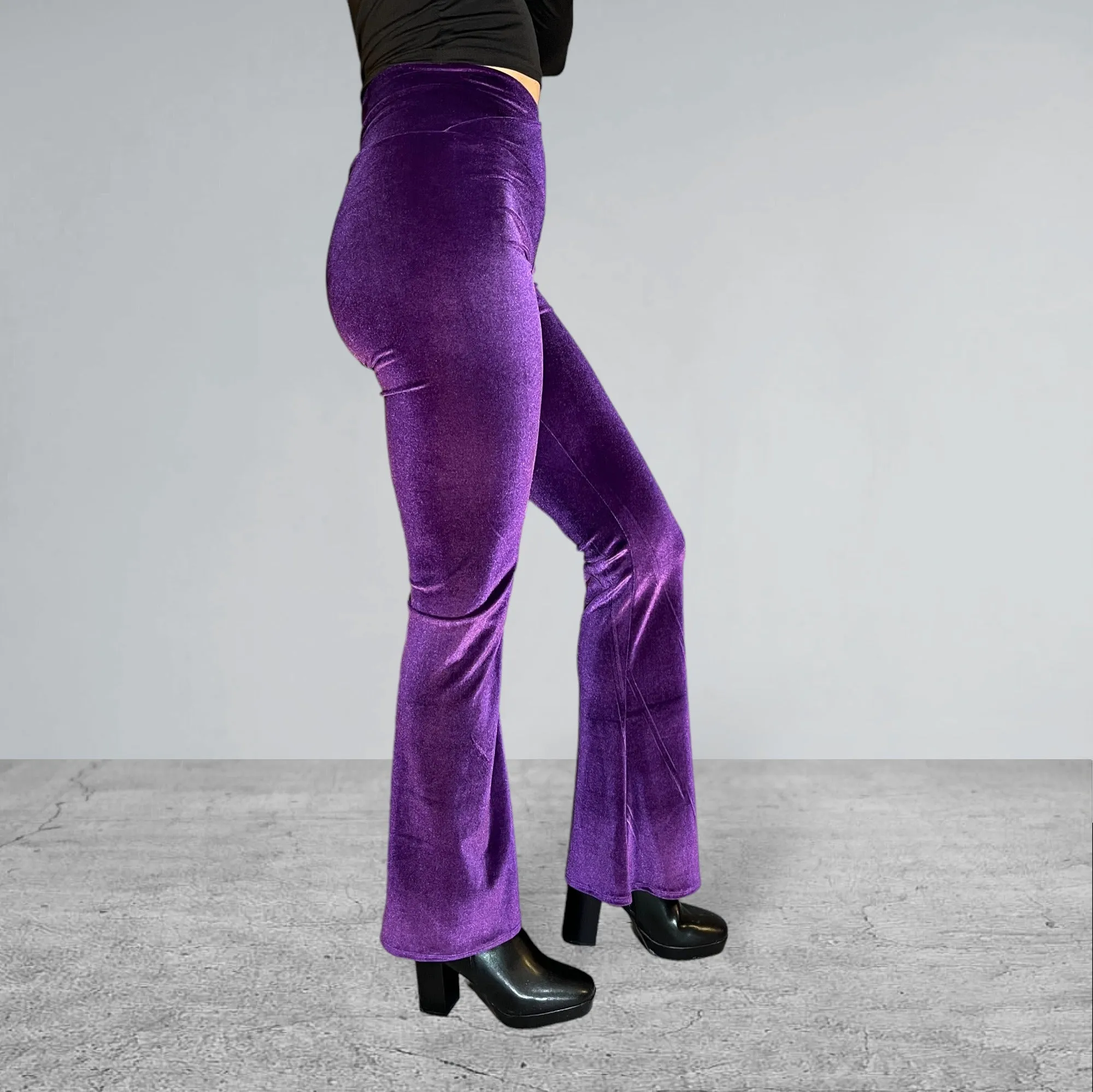 Crossover V-Waist Bootcut Flare Pants - Purple Velvet