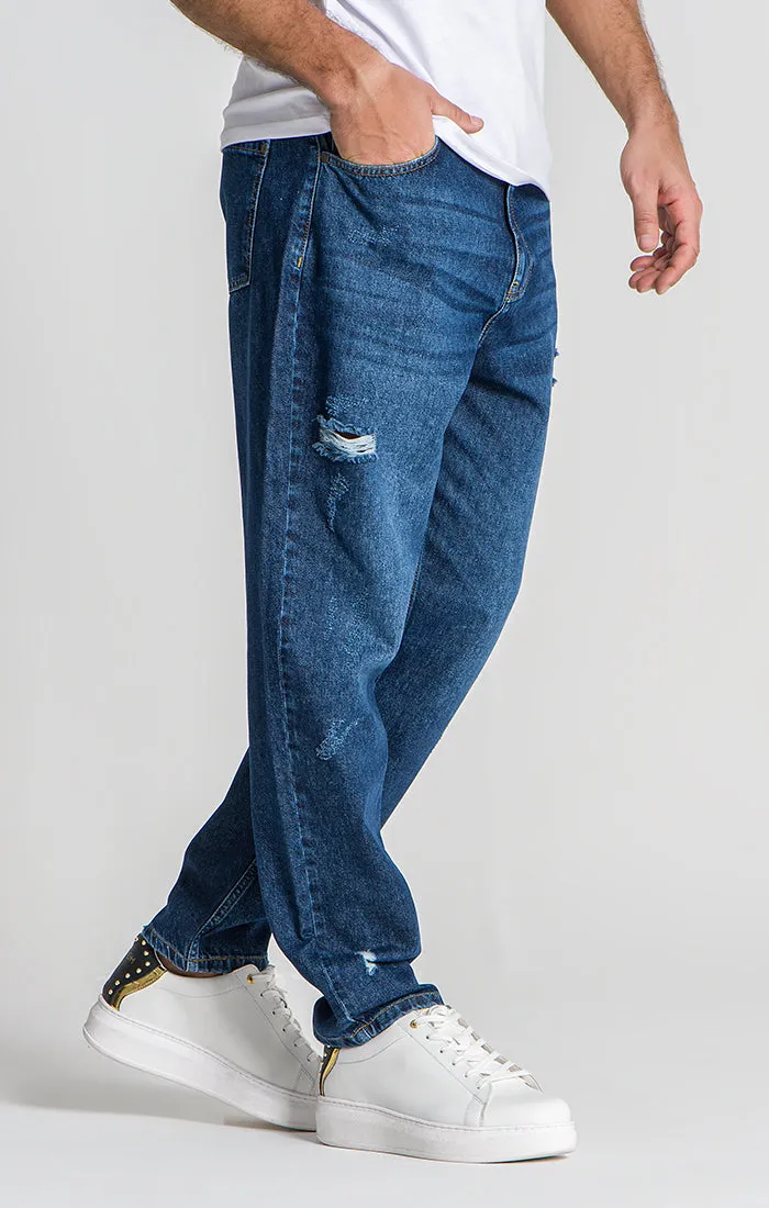 Dark Blue Ripped Balloon Leg Jeans