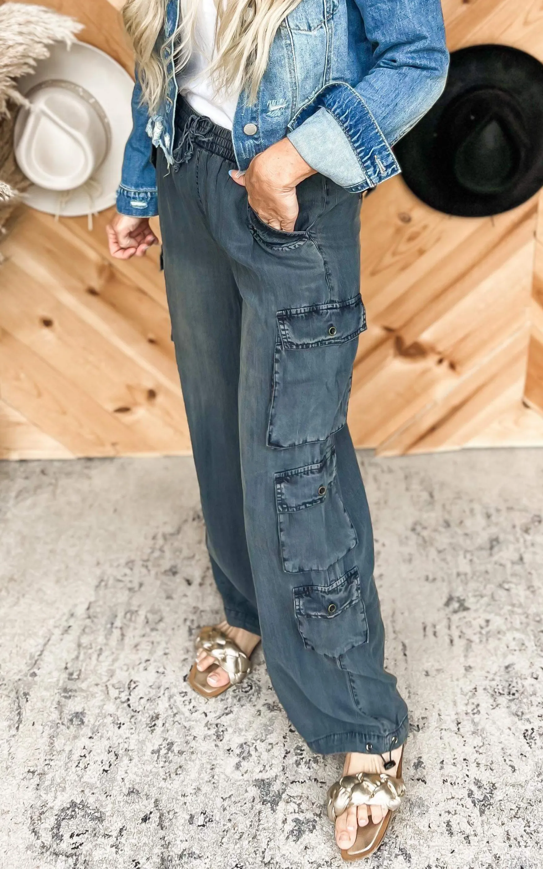 Dark Denim Washed Tencel Cargo Pant