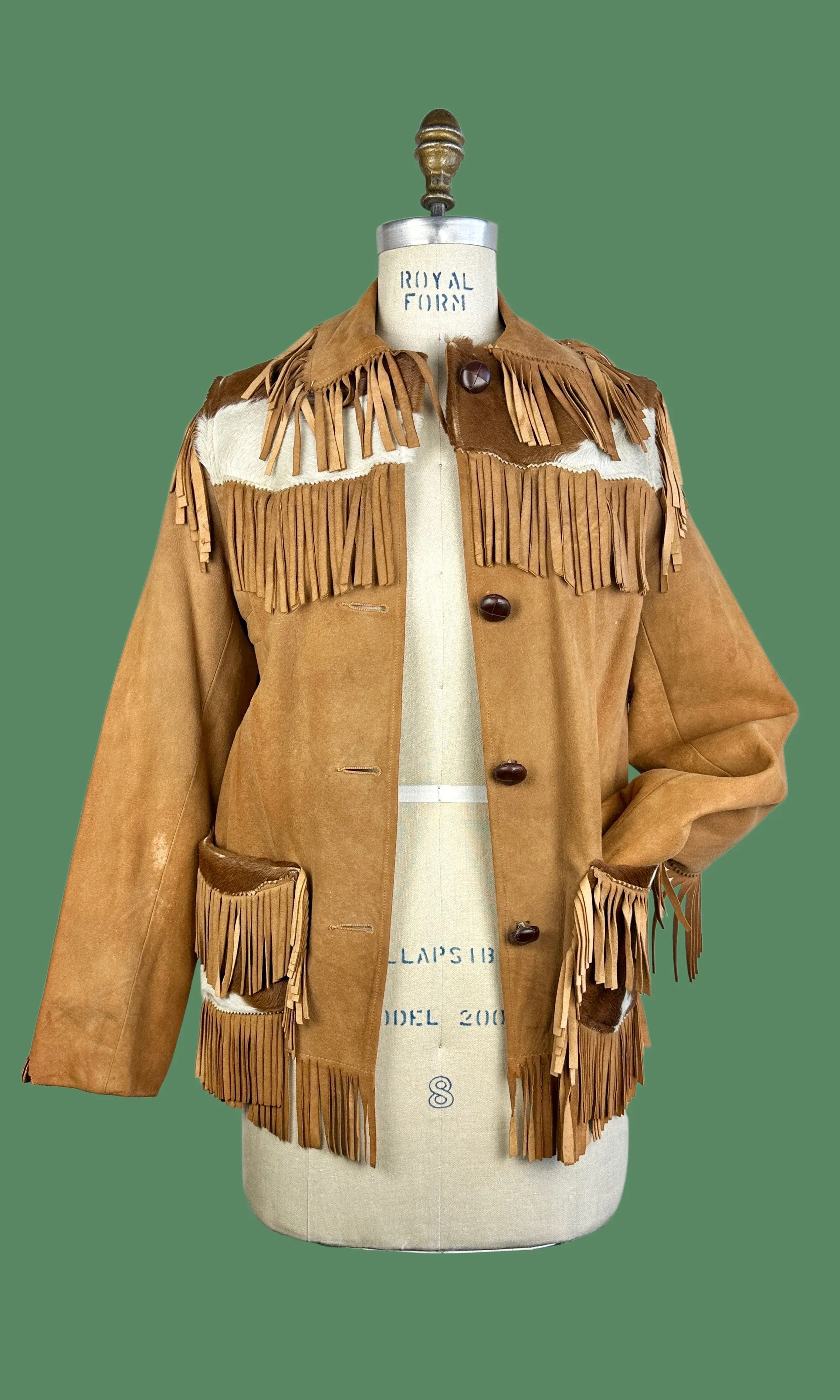 DESERT SUEDES 40s Suede Fringe Jacket w/ Cowhide Yoke • Small