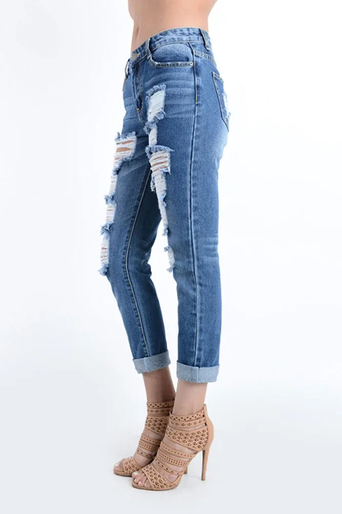 Destroyed Low-Rise Boyfriend Jeans