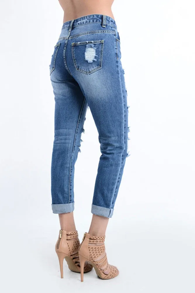 Destroyed Low-Rise Boyfriend Jeans