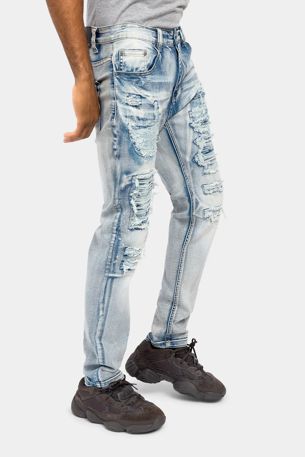 Distressed Ripped and Patched Jeans