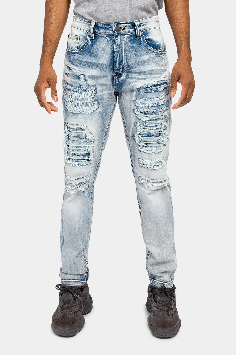 Distressed Ripped and Patched Jeans