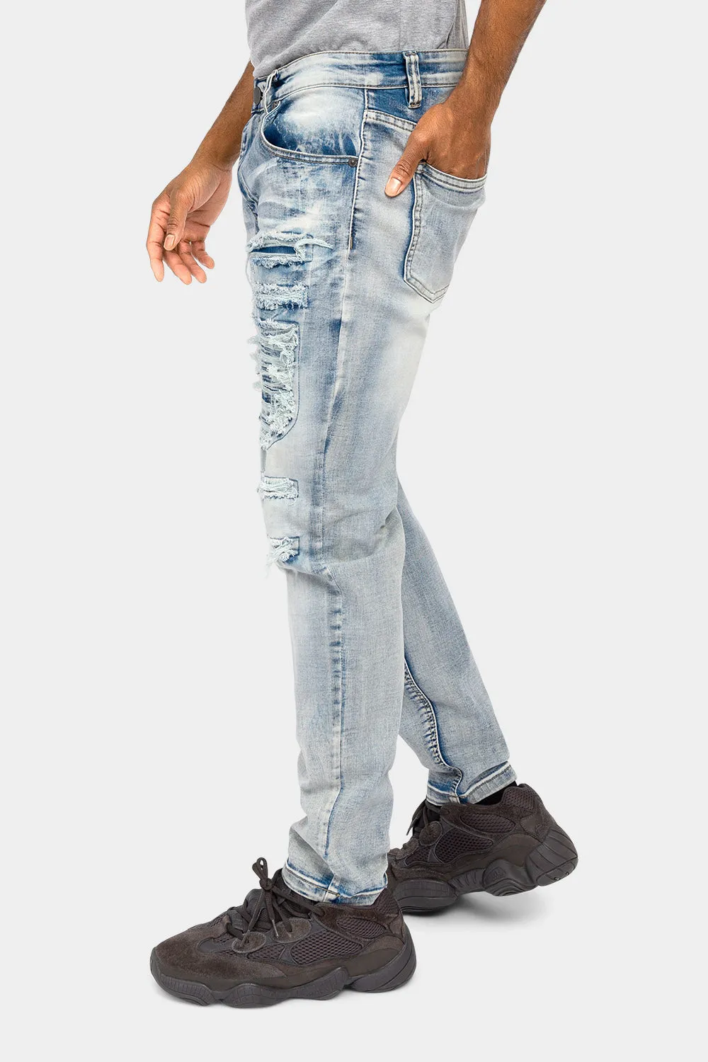 Distressed Ripped and Patched Jeans