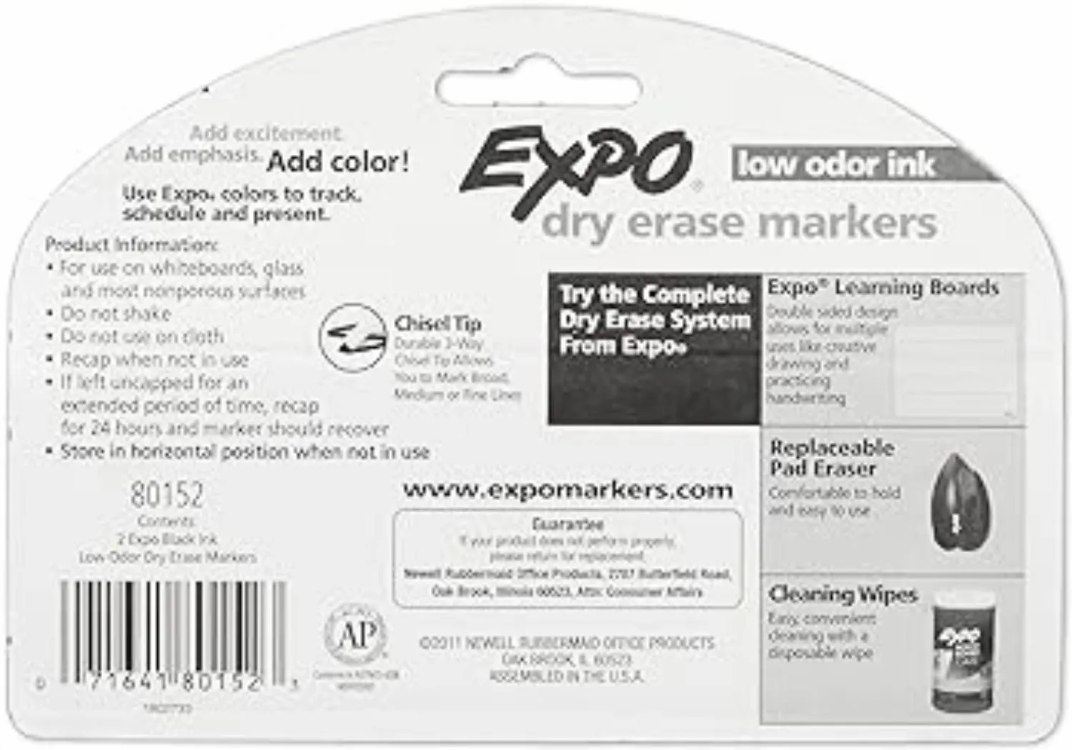 Expo - Low Odor Dry Erase Markers, Chisel Tip, Black, 2 Pack - 12 Pack