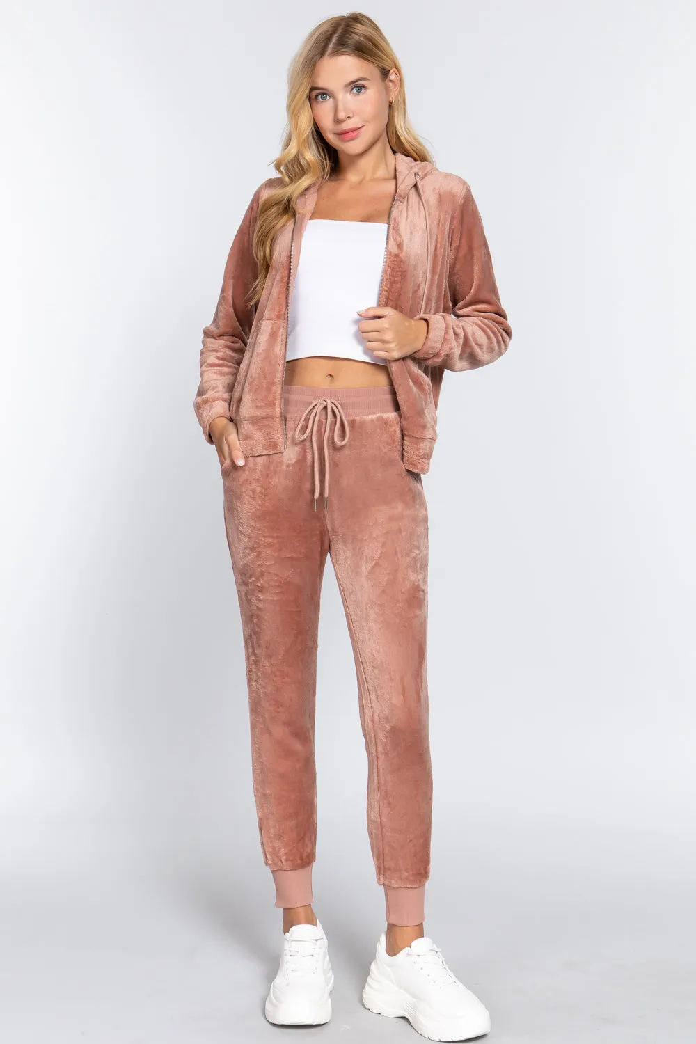 Faux Fur Jacket & Jogger Pants Set