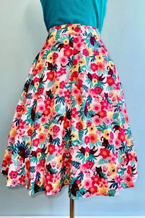 Feline Floral Flare Skirt by Voodoo Vixen