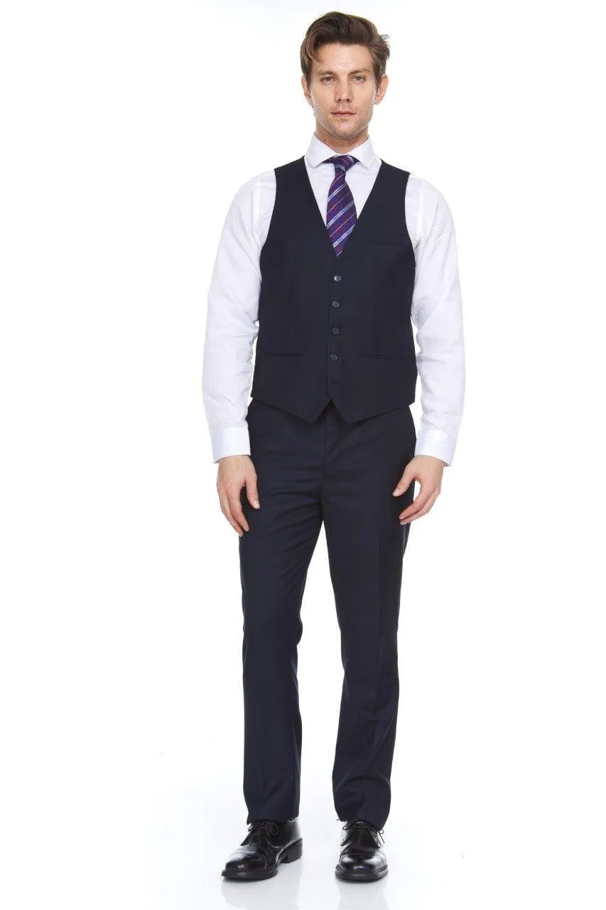 Ferera Collection-Men's 3 Piece Modern Fit Suit Solid Navy