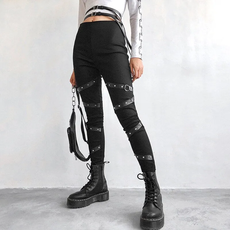 'Flash' Black Gothic Rivet Pencil Pants