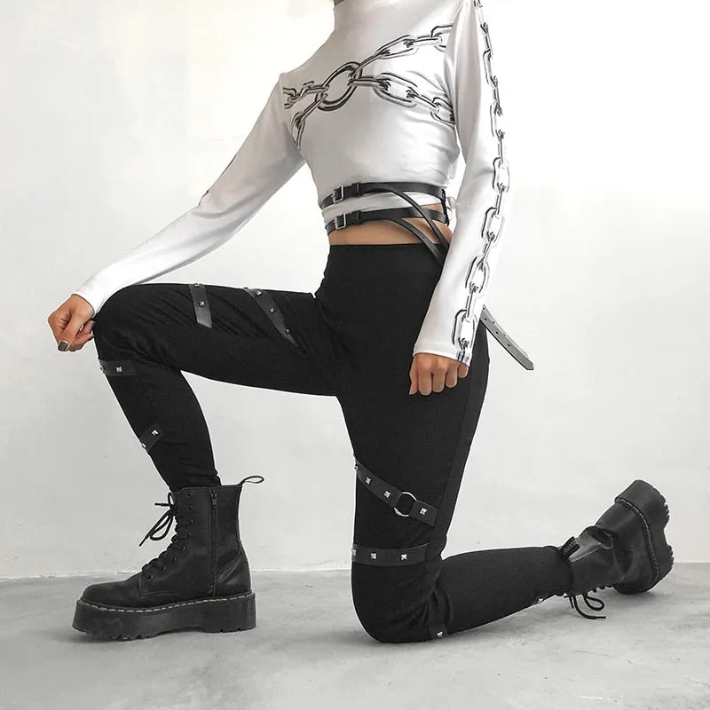 'Flash' Black Gothic Rivet Pencil Pants