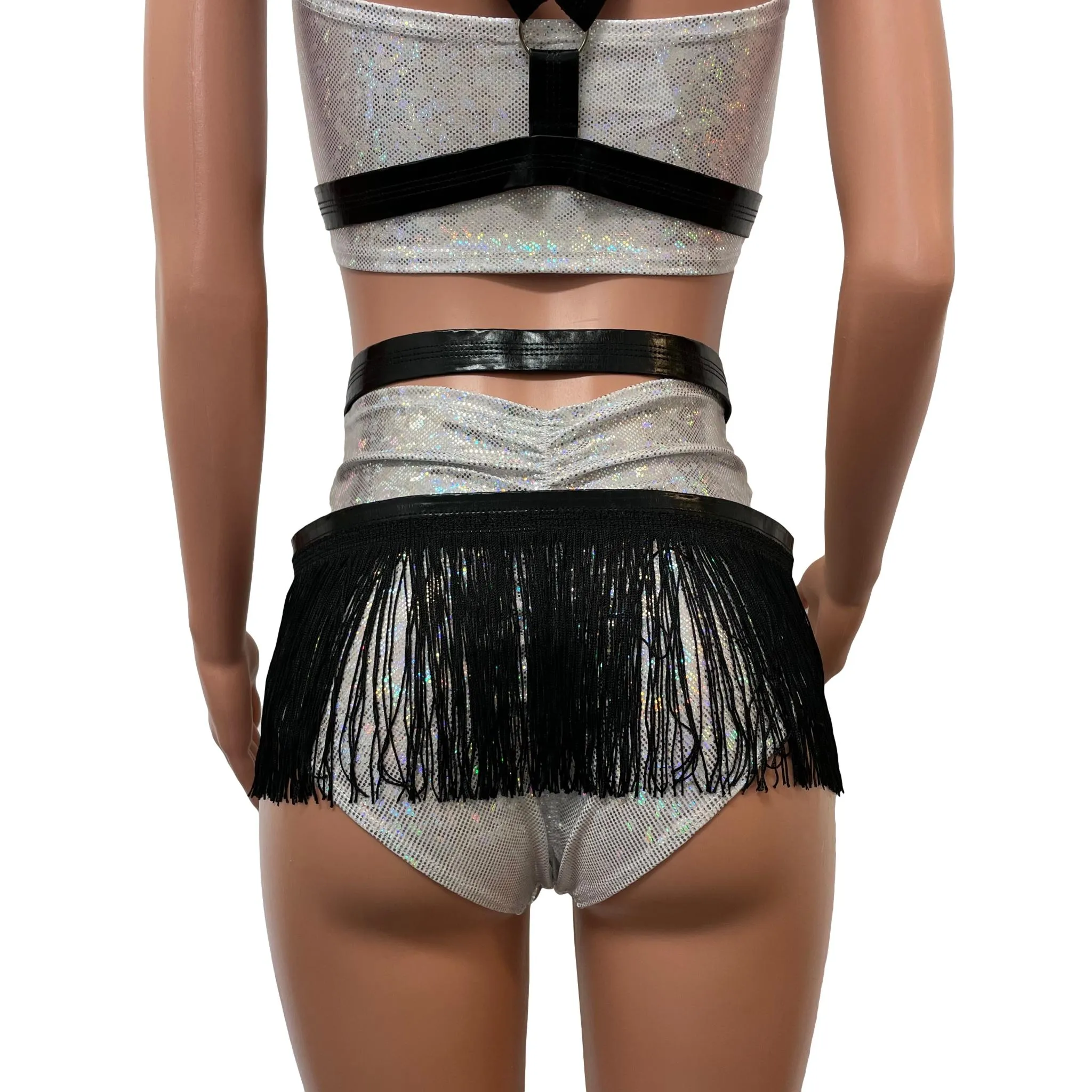 Fringe Harness Skirt in Black Metallic | Rave Body Harness Bottom w/ Fringe