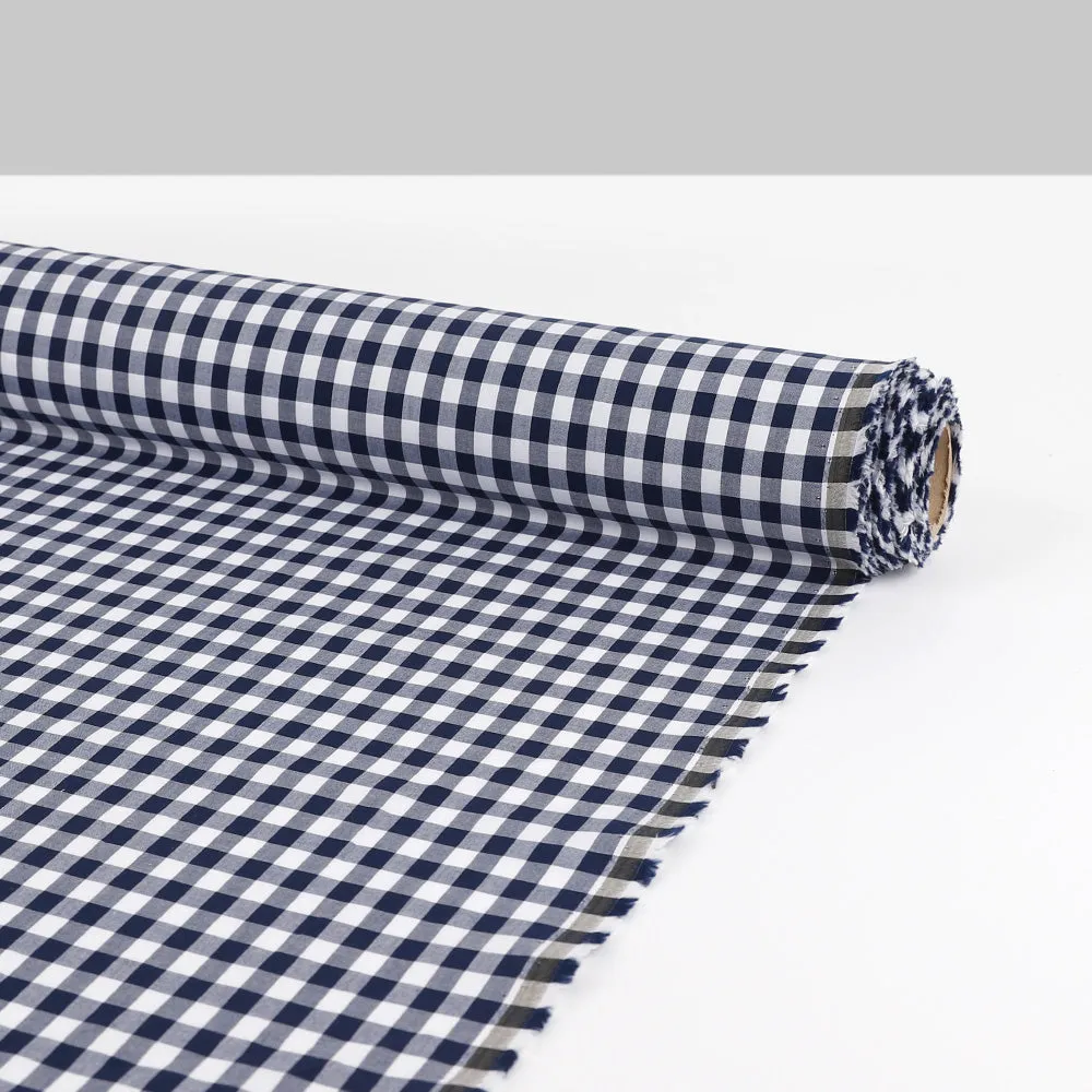 Gingham Cotton Poplin - Dark Navy