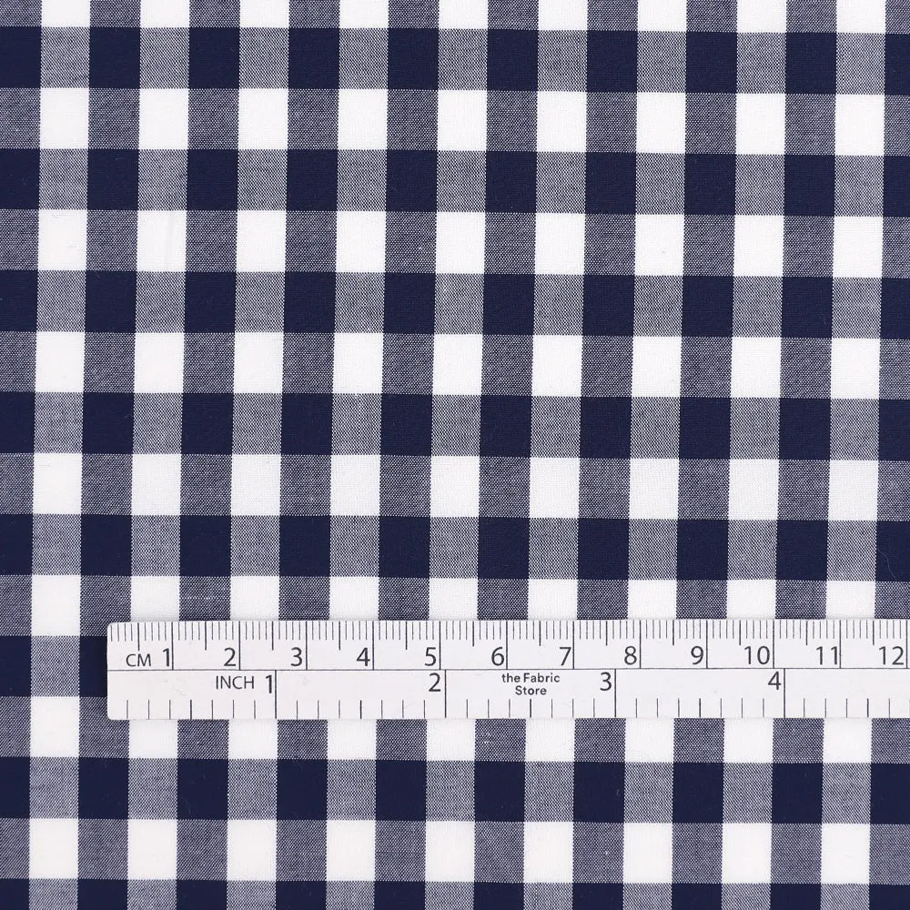 Gingham Cotton Poplin - Dark Navy