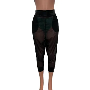 Harem Pants Drop-Crotch w/Pockets - Black Mesh Sheer Joggers Women's