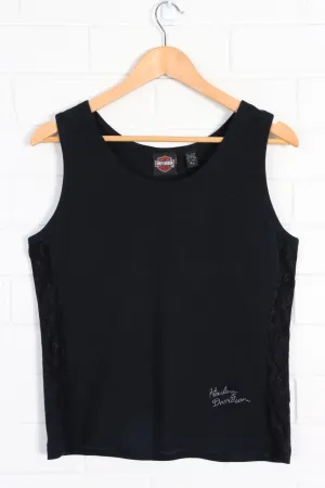 HARLEY DAVIDSON Y2K Black Lace Panels Tank Top (Women's M)