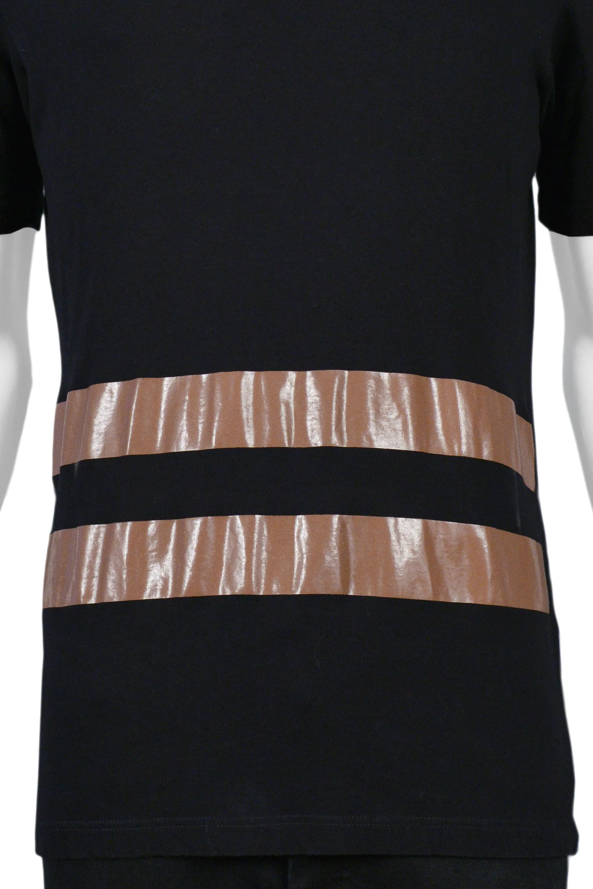 HELMUT LANG BLACK T SHIRT WITH BROWN STRIPES 1996