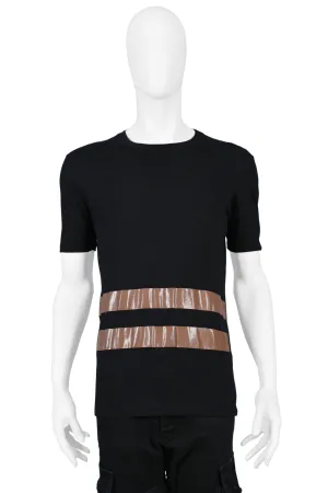 HELMUT LANG BLACK T SHIRT WITH BROWN STRIPES 1996