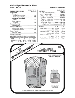 Hunter's Vest Sewing Pattern (Sold per Each)