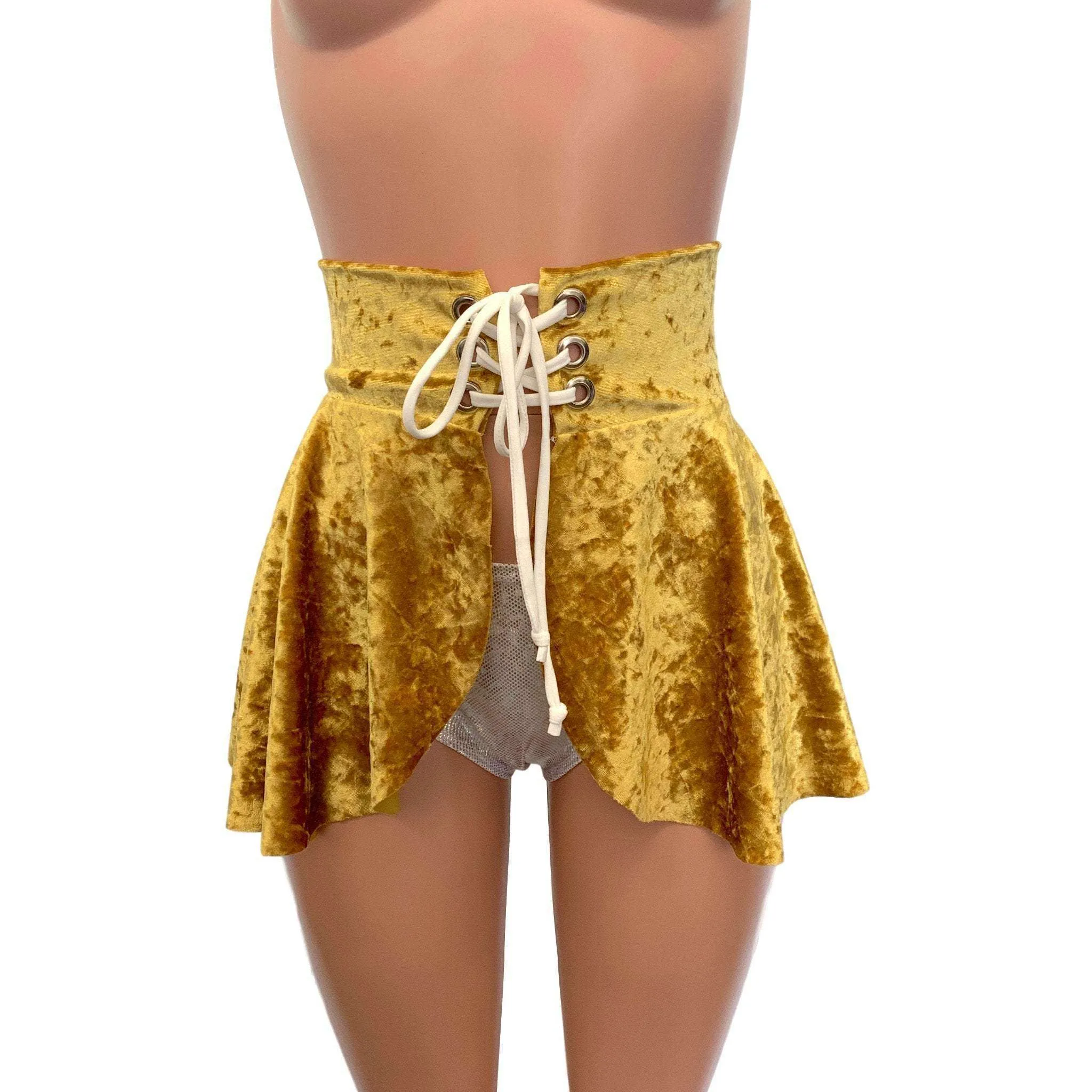 Lace-Up Corset Skirt - Gold Crushed Velvet