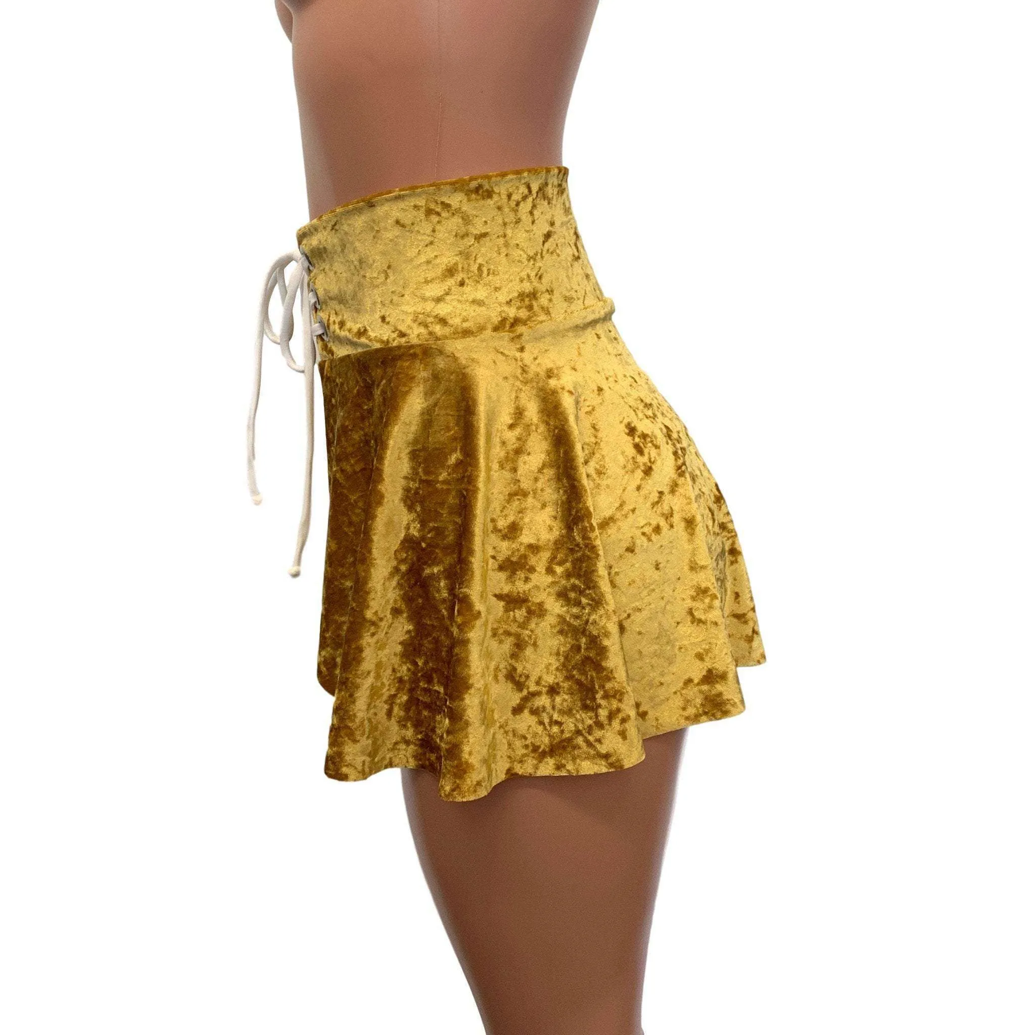 Lace-Up Corset Skirt - Gold Crushed Velvet