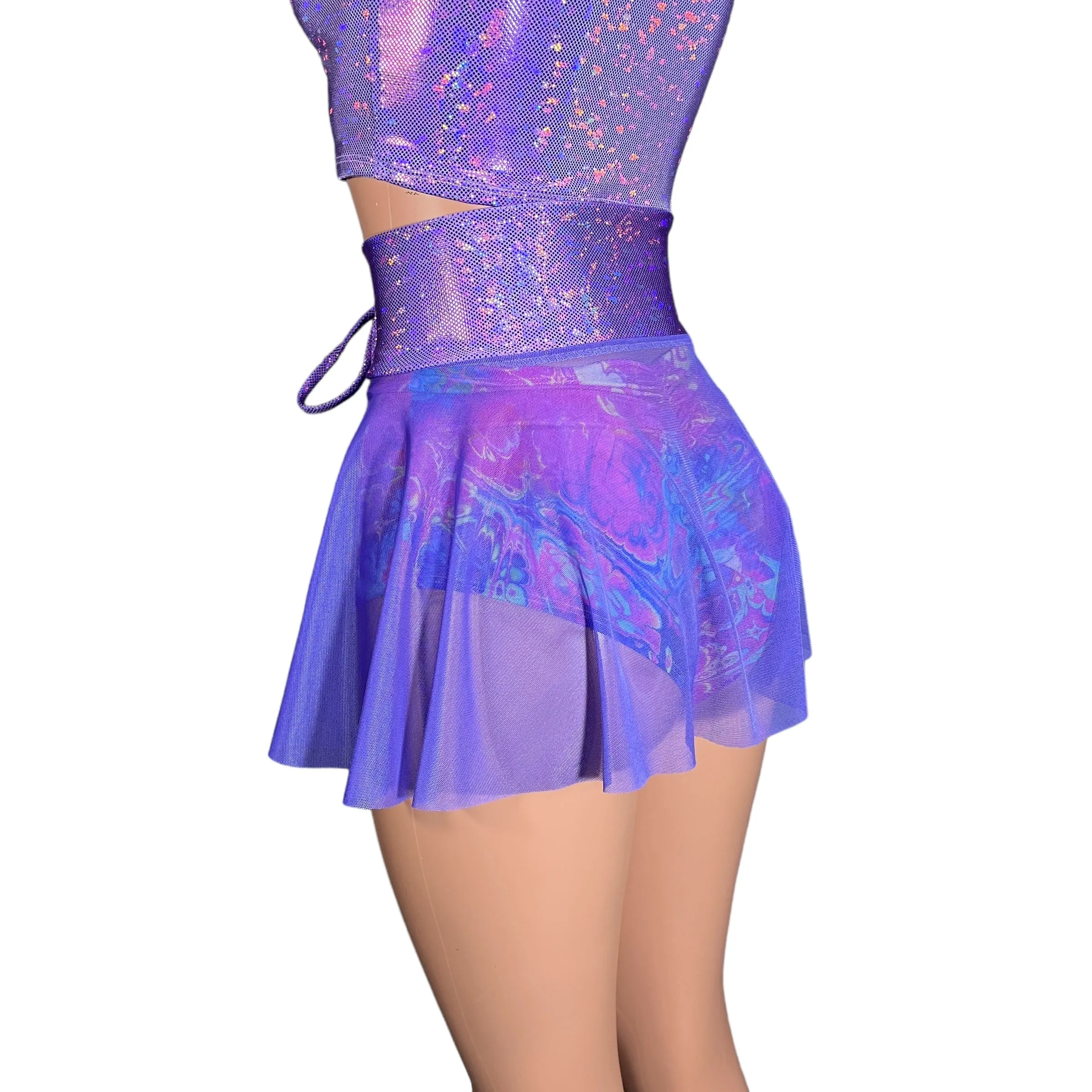 Lace-Up Corset Skirt - Lavender Mesh w/Lavender Shattered Glass