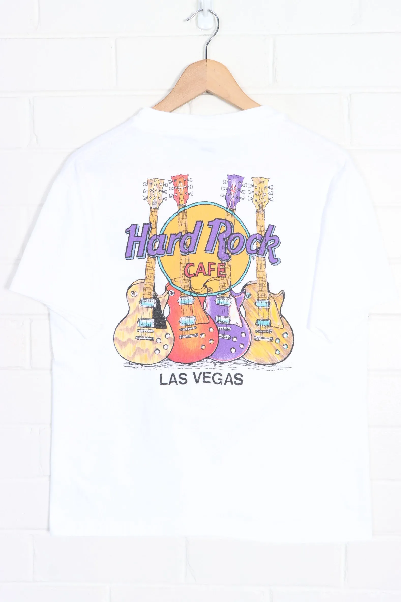 Las Vegas HARD ROCK CAFE Guitars Front Back Single Stitch Tee USA Made (S-M)