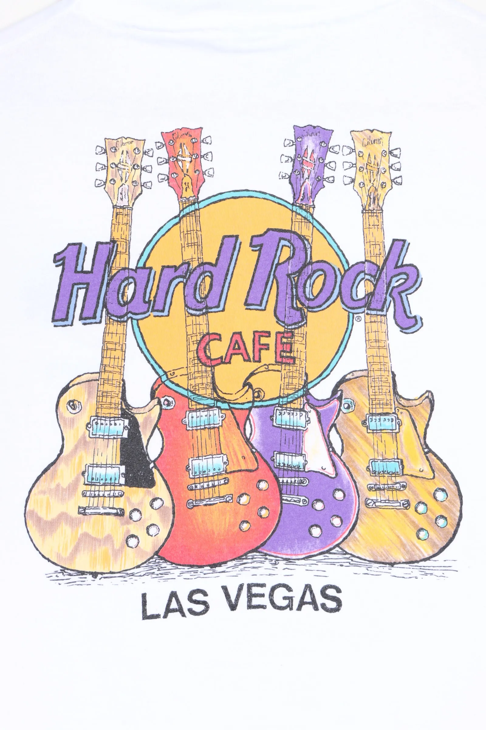 Las Vegas HARD ROCK CAFE Guitars Front Back Single Stitch Tee USA Made (S-M)