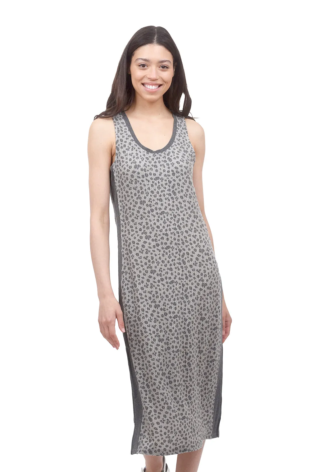 Leopard Thermal Tank Dress, Gray