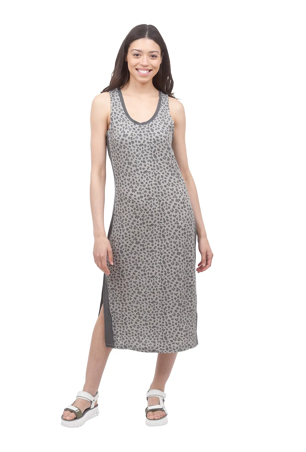 Leopard Thermal Tank Dress, Gray