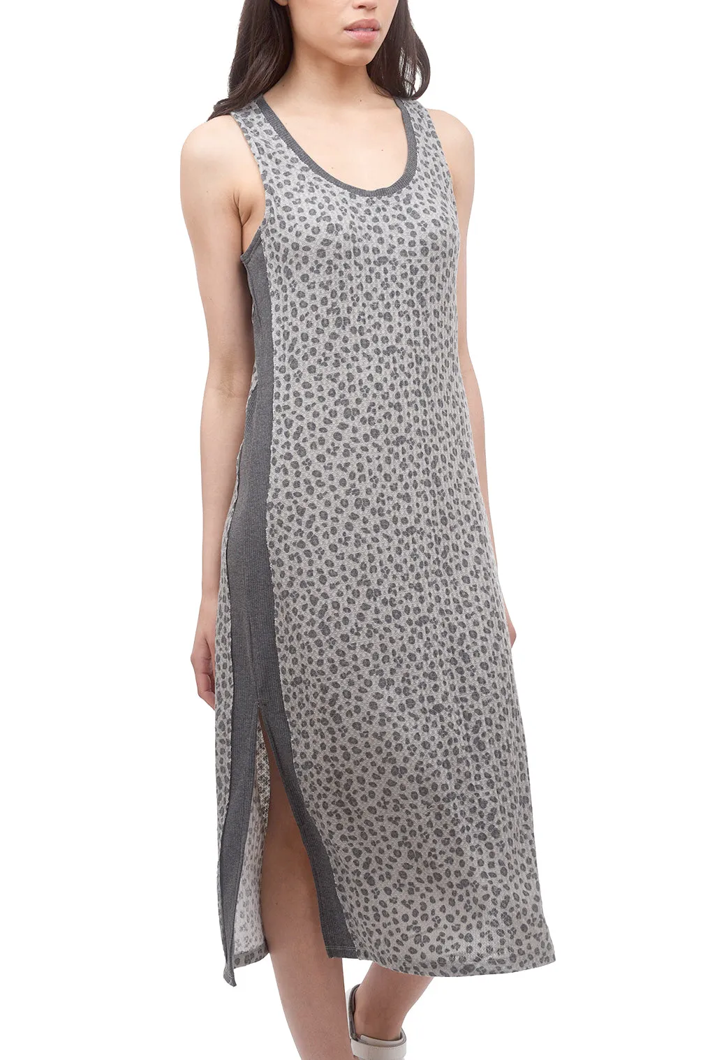 Leopard Thermal Tank Dress, Gray