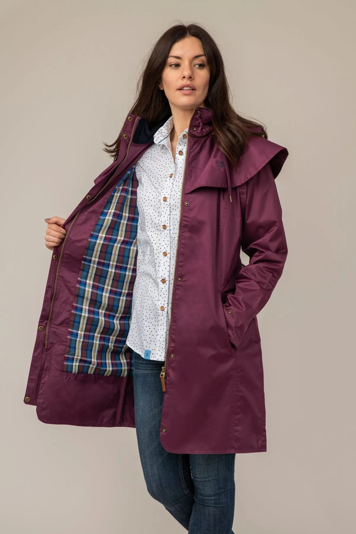 Lighthouse Outrider Waterproof Raincoat Plum  3/4 Length