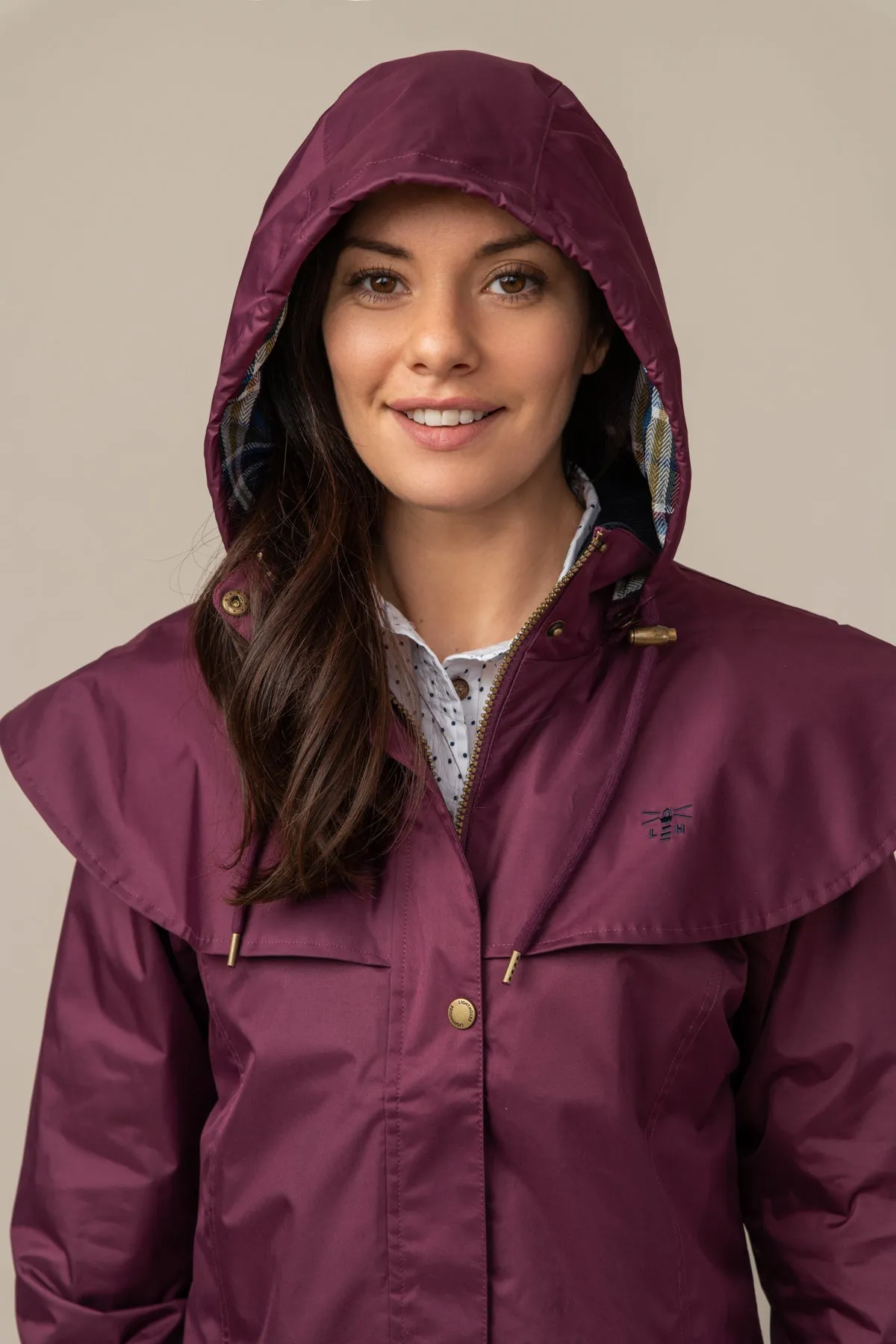 Lighthouse Outrider Waterproof Raincoat Plum  3/4 Length