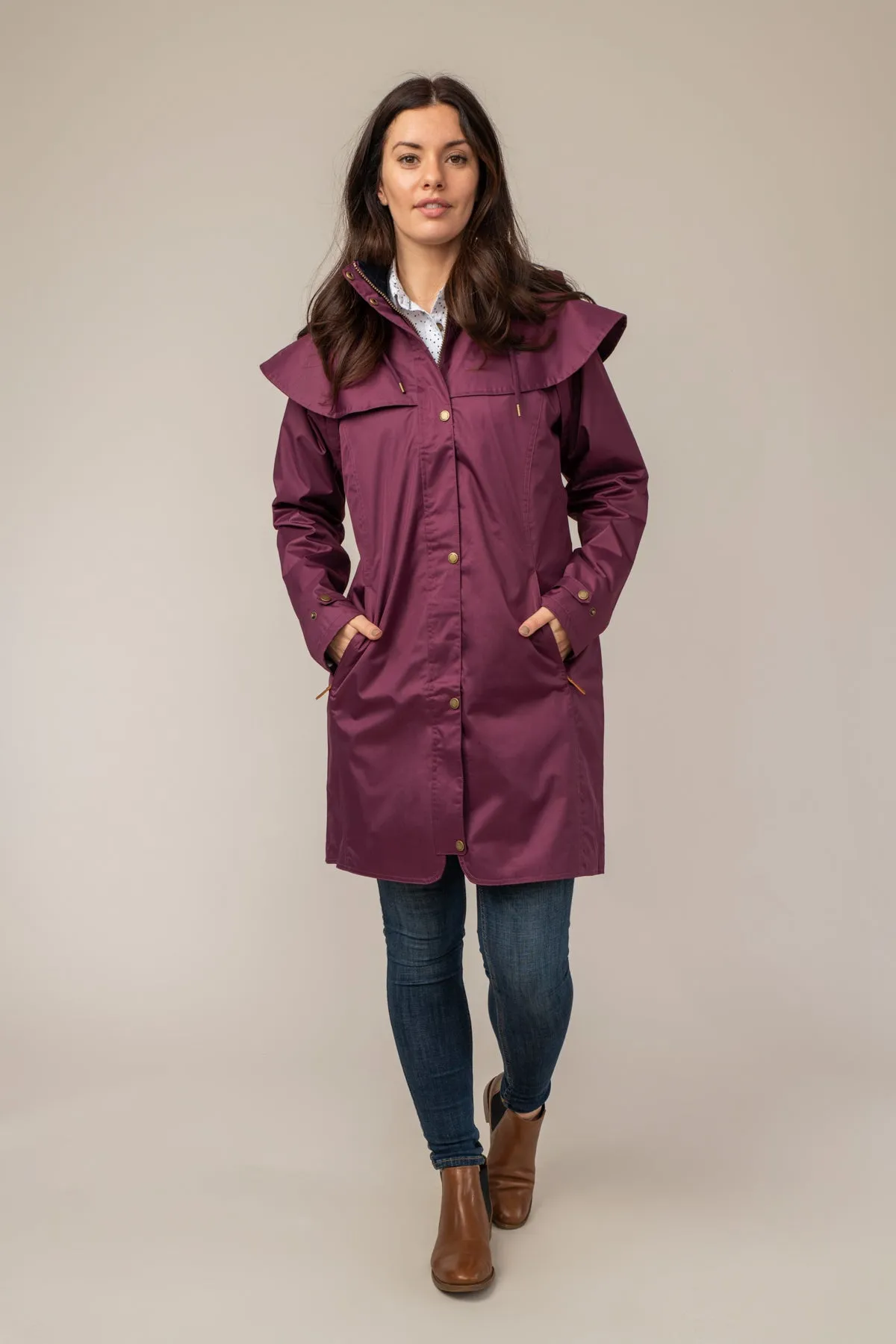 Lighthouse Outrider Waterproof Raincoat Plum  3/4 Length