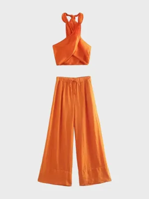 Linen Halter Top & Wide Leg Pants Set