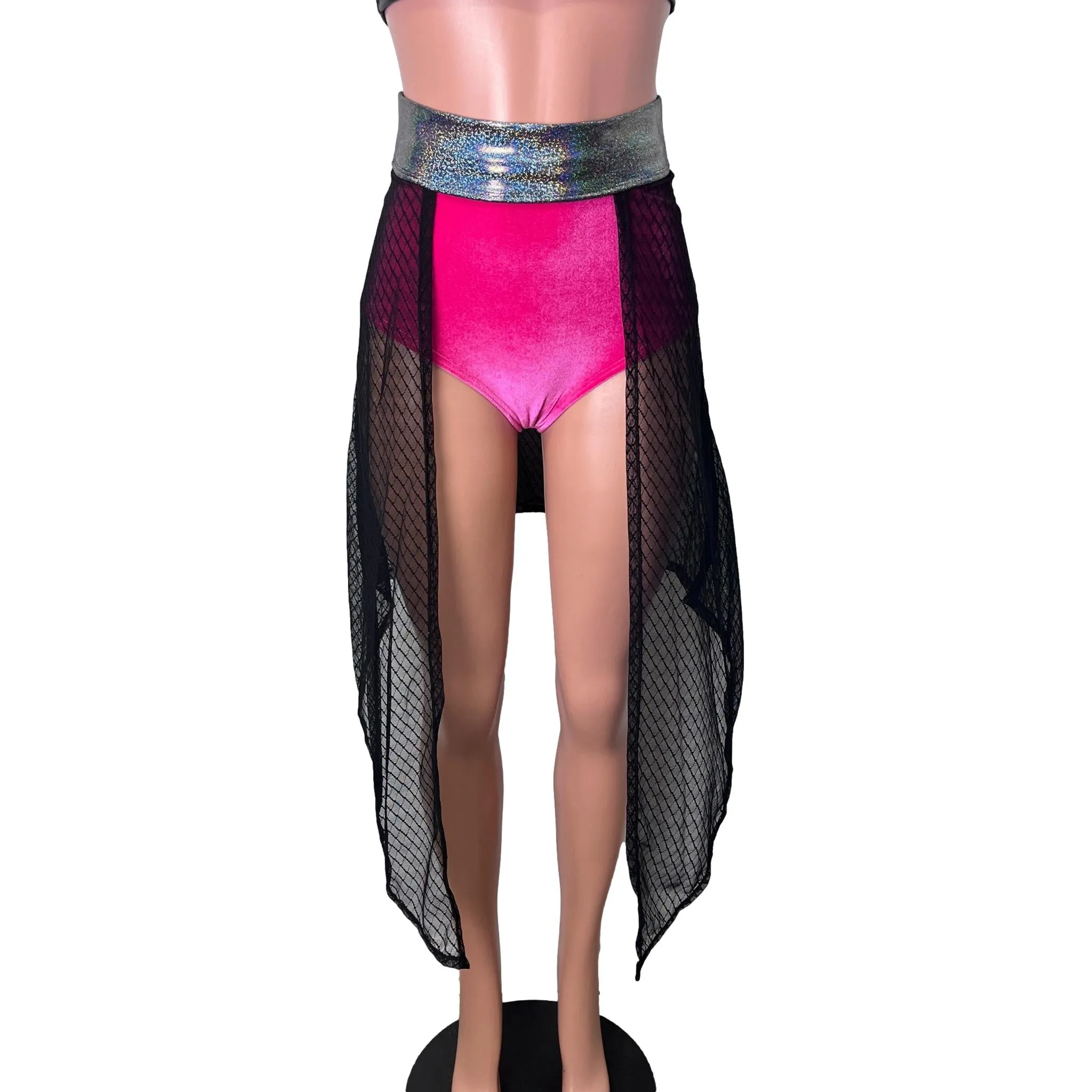 Long Cape Skirt - Black Vixen Mesh Sheer - Unisex Men/Women Open-Front Skirt