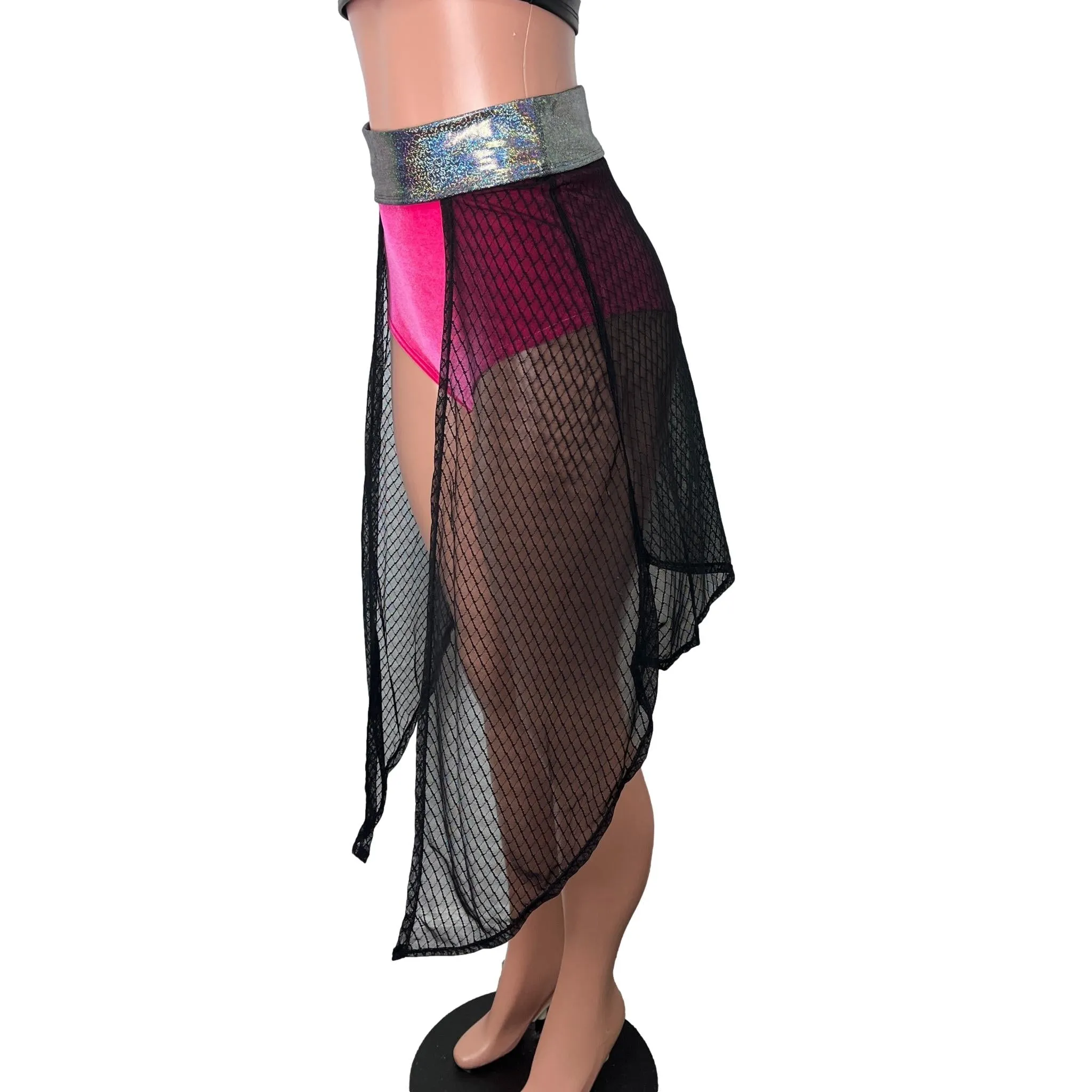 Long Cape Skirt - Black Vixen Mesh Sheer - Unisex Men/Women Open-Front Skirt