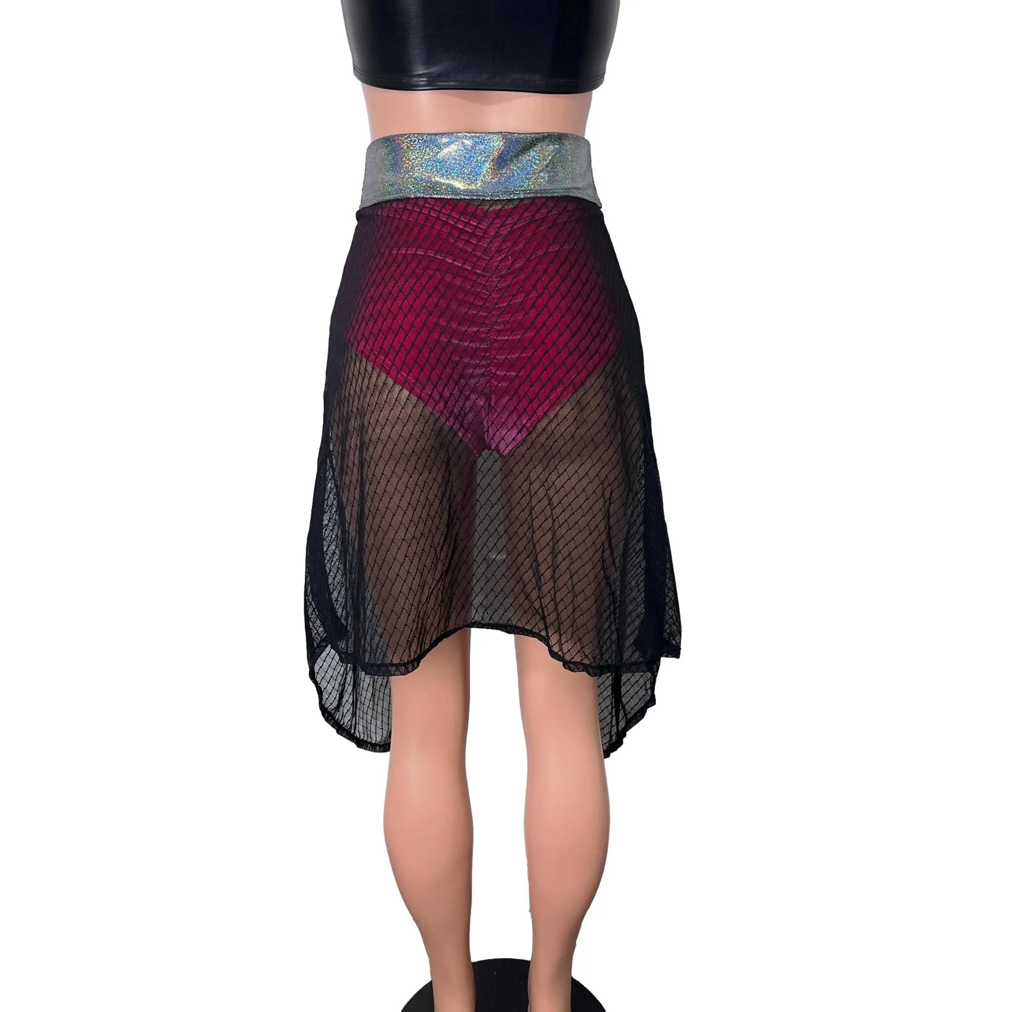 Long Cape Skirt - Black Vixen Mesh Sheer - Unisex Men/Women Open-Front Skirt