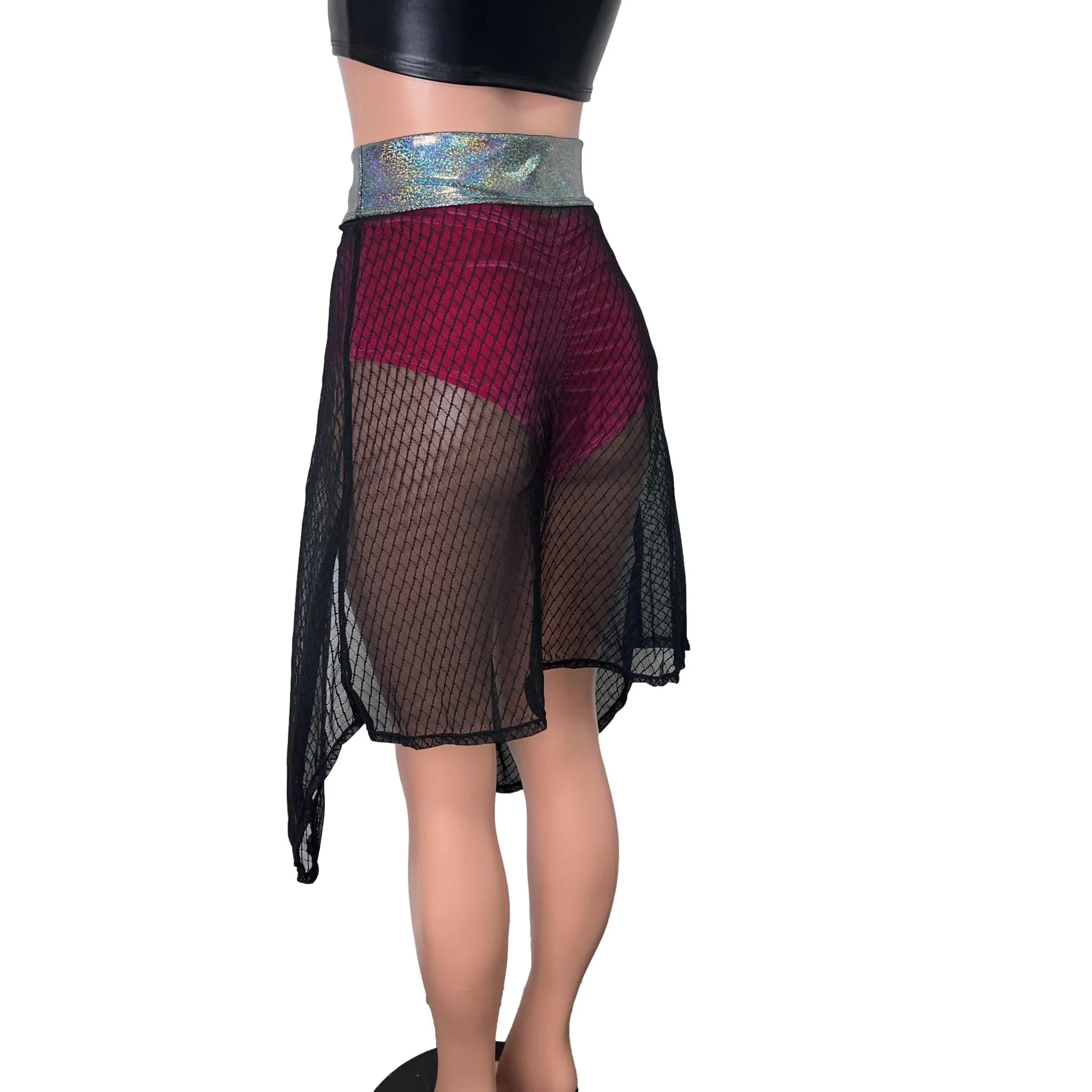 Long Cape Skirt - Black Vixen Mesh Sheer - Unisex Men/Women Open-Front Skirt