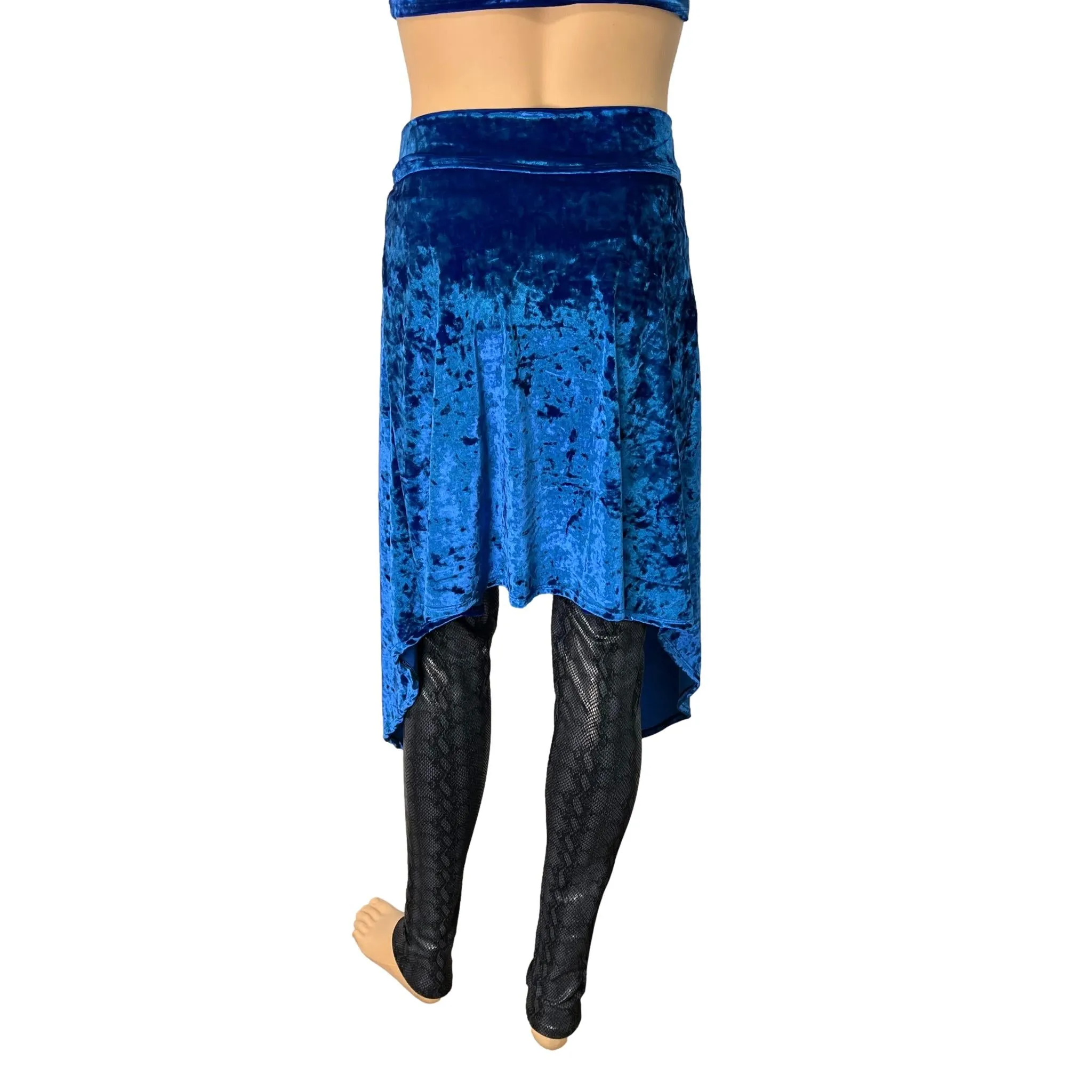 Long Cape Skirt - Royal Blue Crushed Velvet - Unisex Men/Women Open-Front Skirt