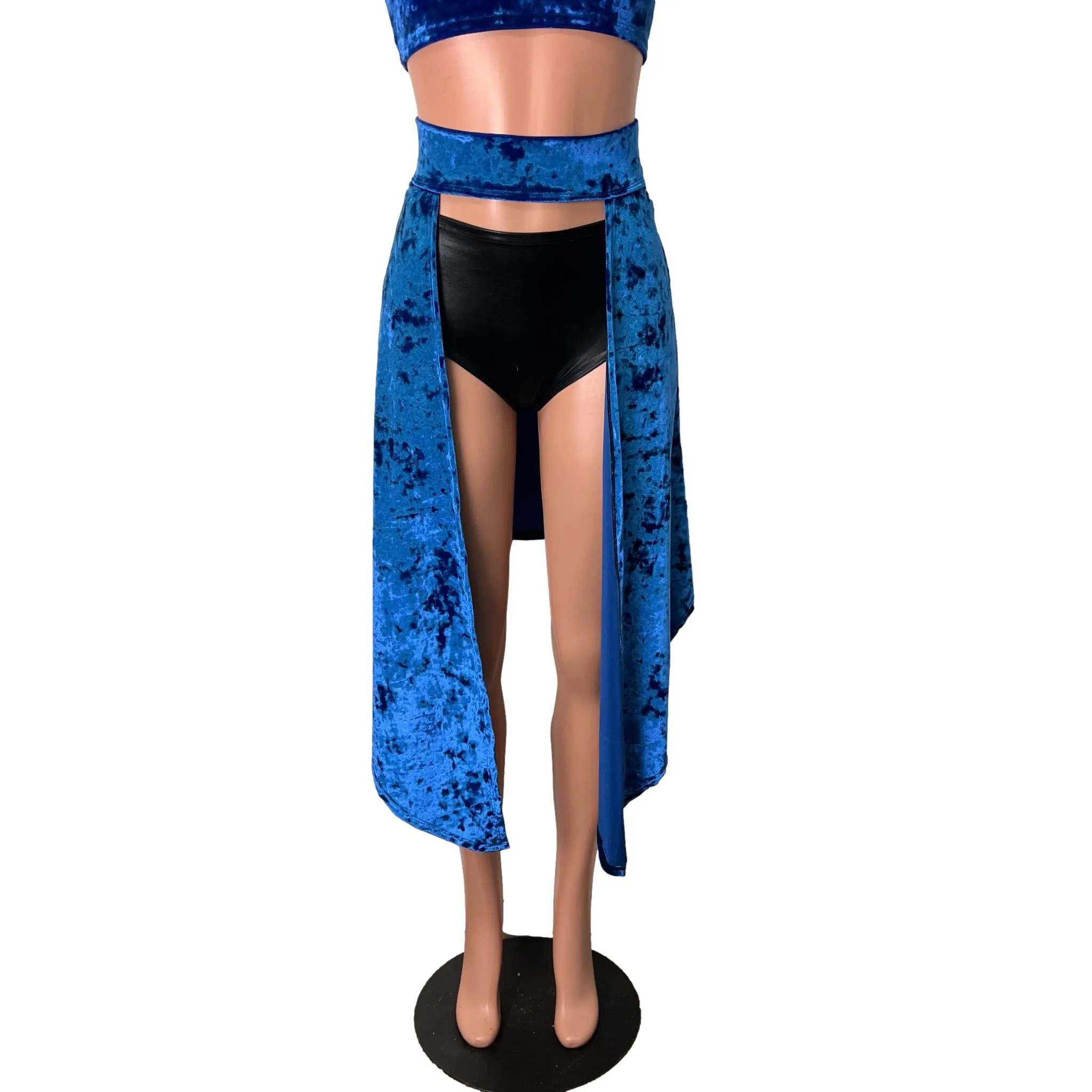 Long Cape Skirt - Royal Blue Crushed Velvet - Unisex Men/Women Open-Front Skirt