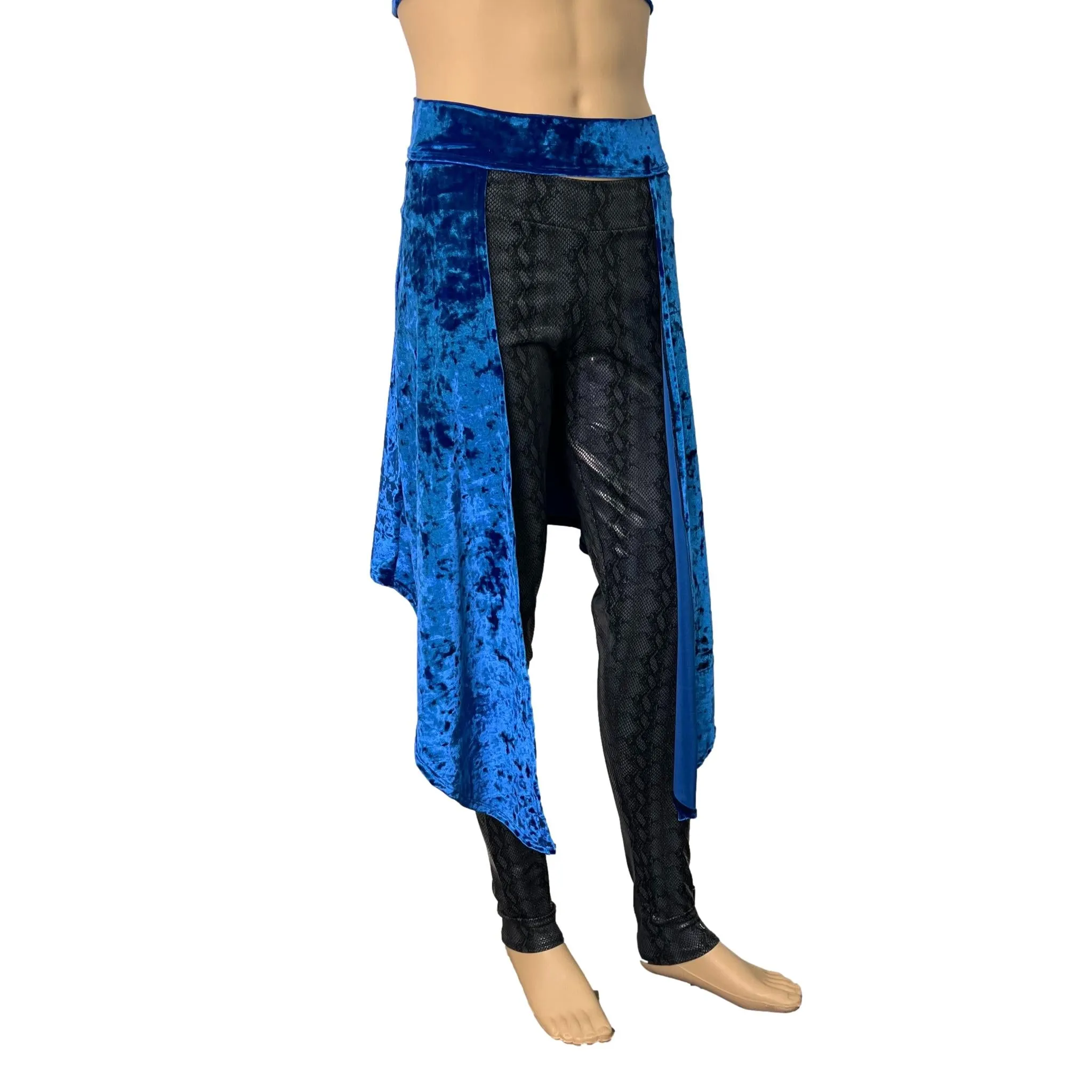 Long Cape Skirt - Royal Blue Crushed Velvet - Unisex Men/Women Open-Front Skirt