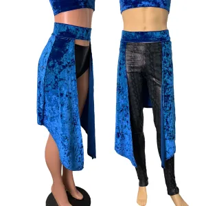 Long Cape Skirt - Royal Blue Crushed Velvet - Unisex Men/Women Open-Front Skirt