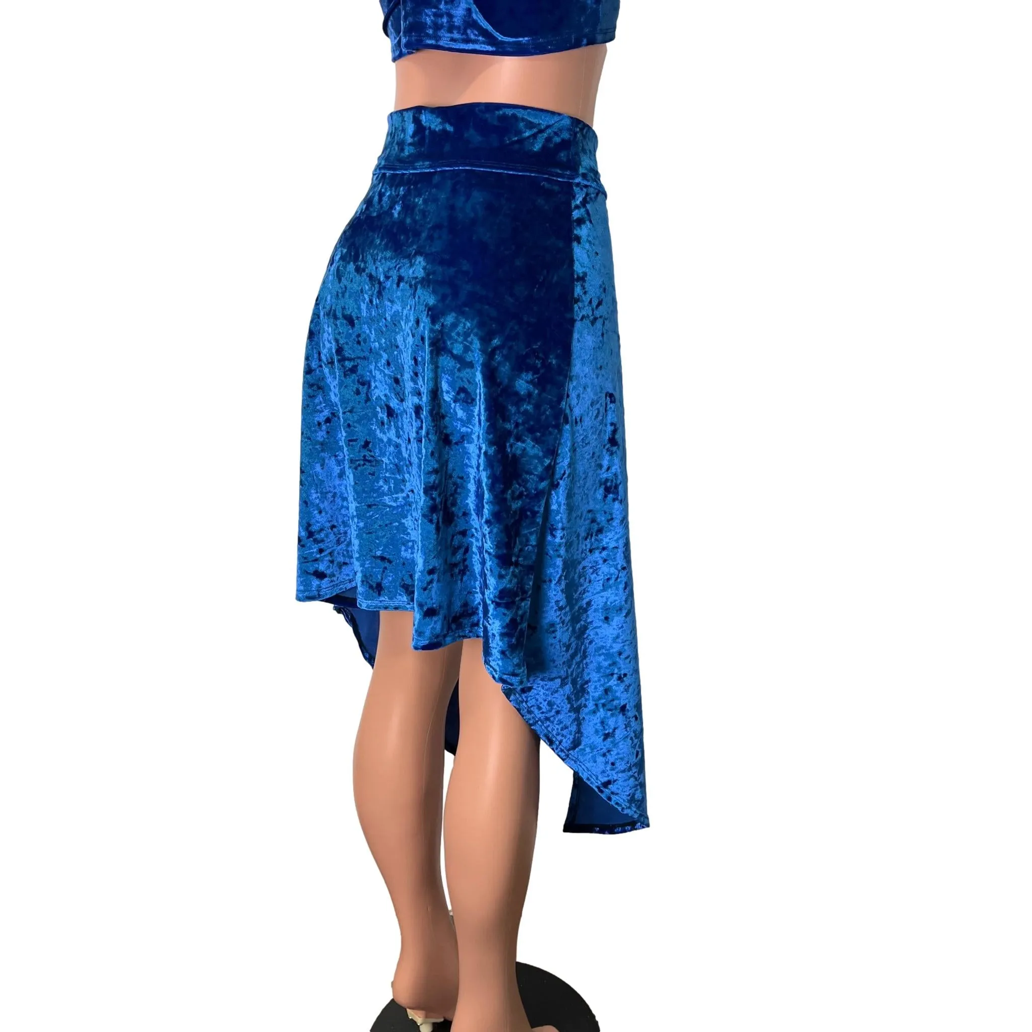 Long Cape Skirt - Royal Blue Crushed Velvet - Unisex Men/Women Open-Front Skirt