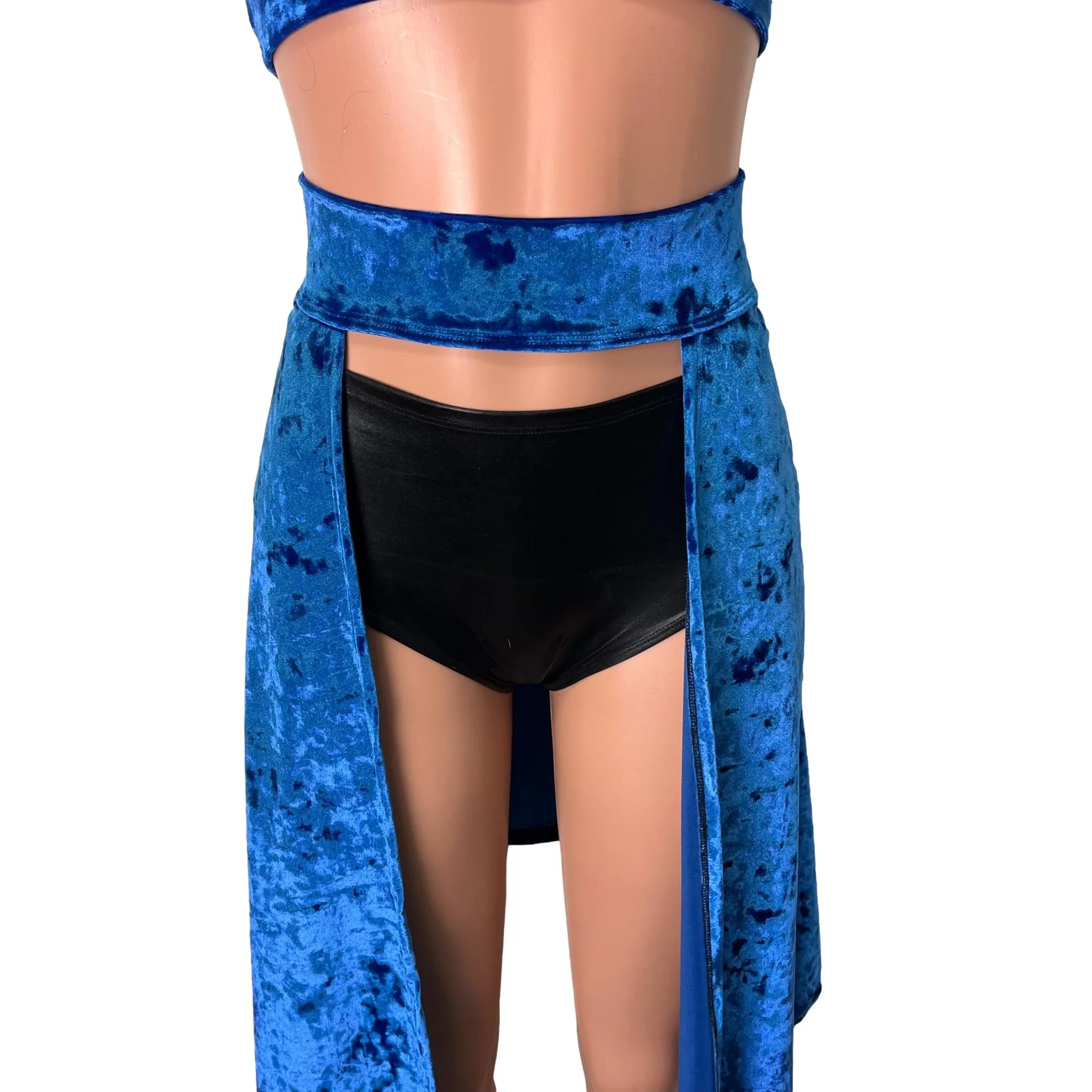 Long Cape Skirt - Royal Blue Crushed Velvet - Unisex Men/Women Open-Front Skirt